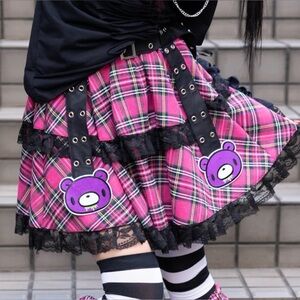 AC/DC Rag x Gloomy Bear Pink Plaid Goth Skirt Chax GP Harujuku